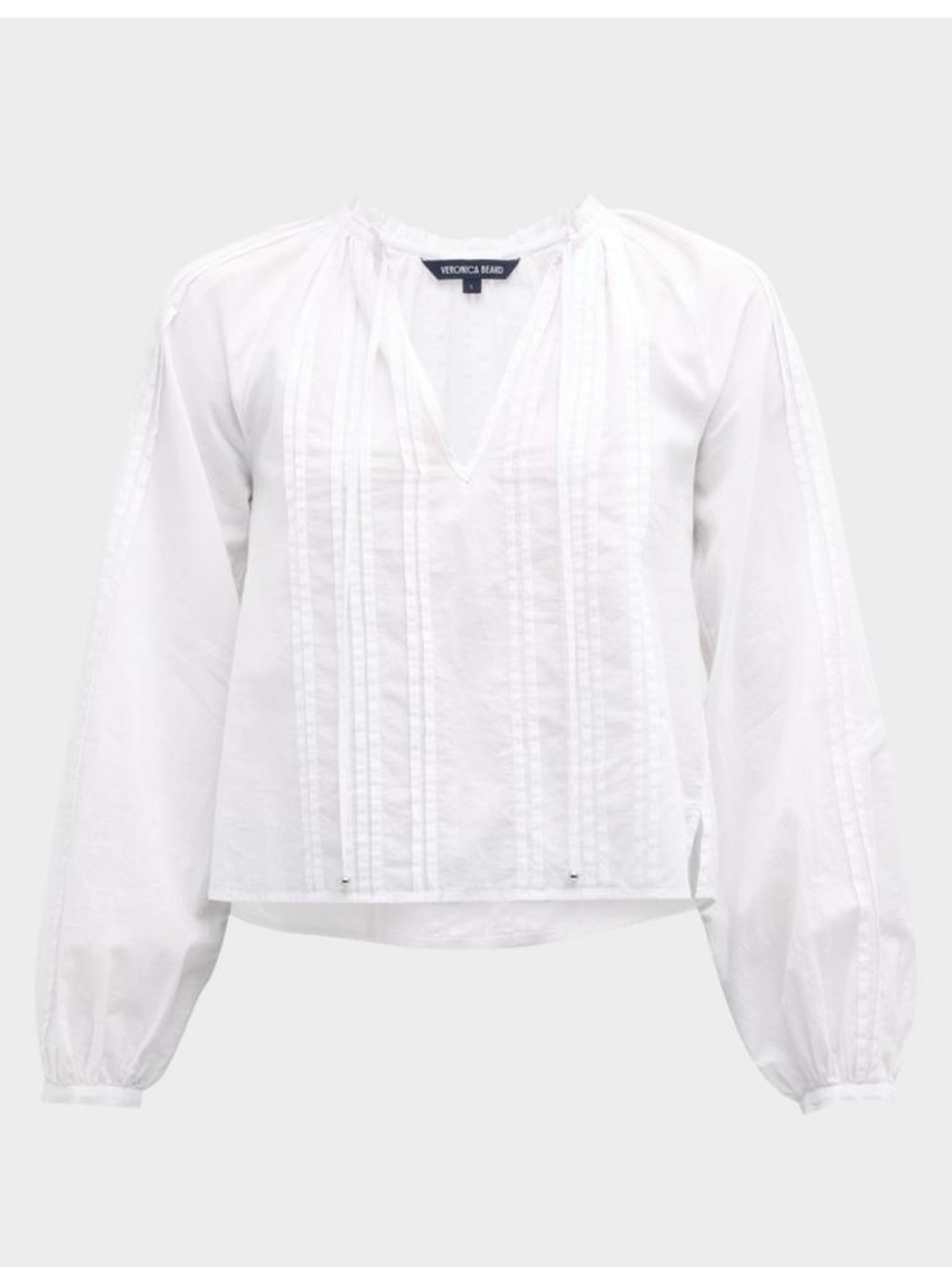 Veronica Beard Jaxon White Pintuck V-Neck Peasant Blouse Medium